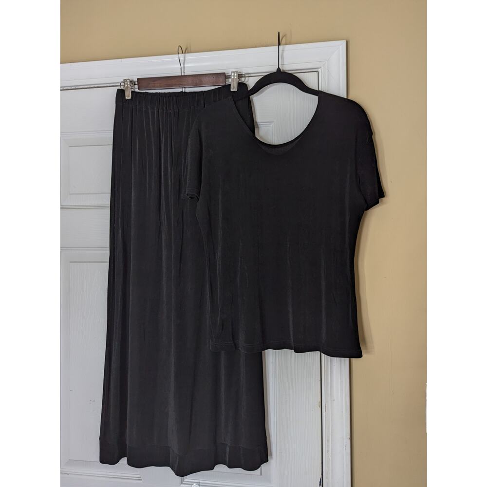 FLAX Black Knit Top & Skirt Set Size Large 90s Vintage Minimalist Lagenlook